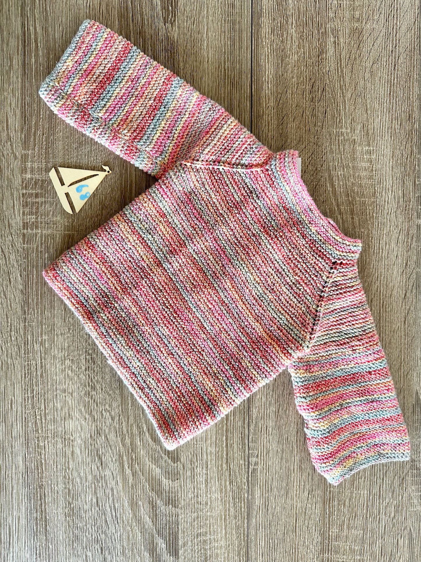 Handmade Strickjacke Wolle rosa gemustert Gr.68