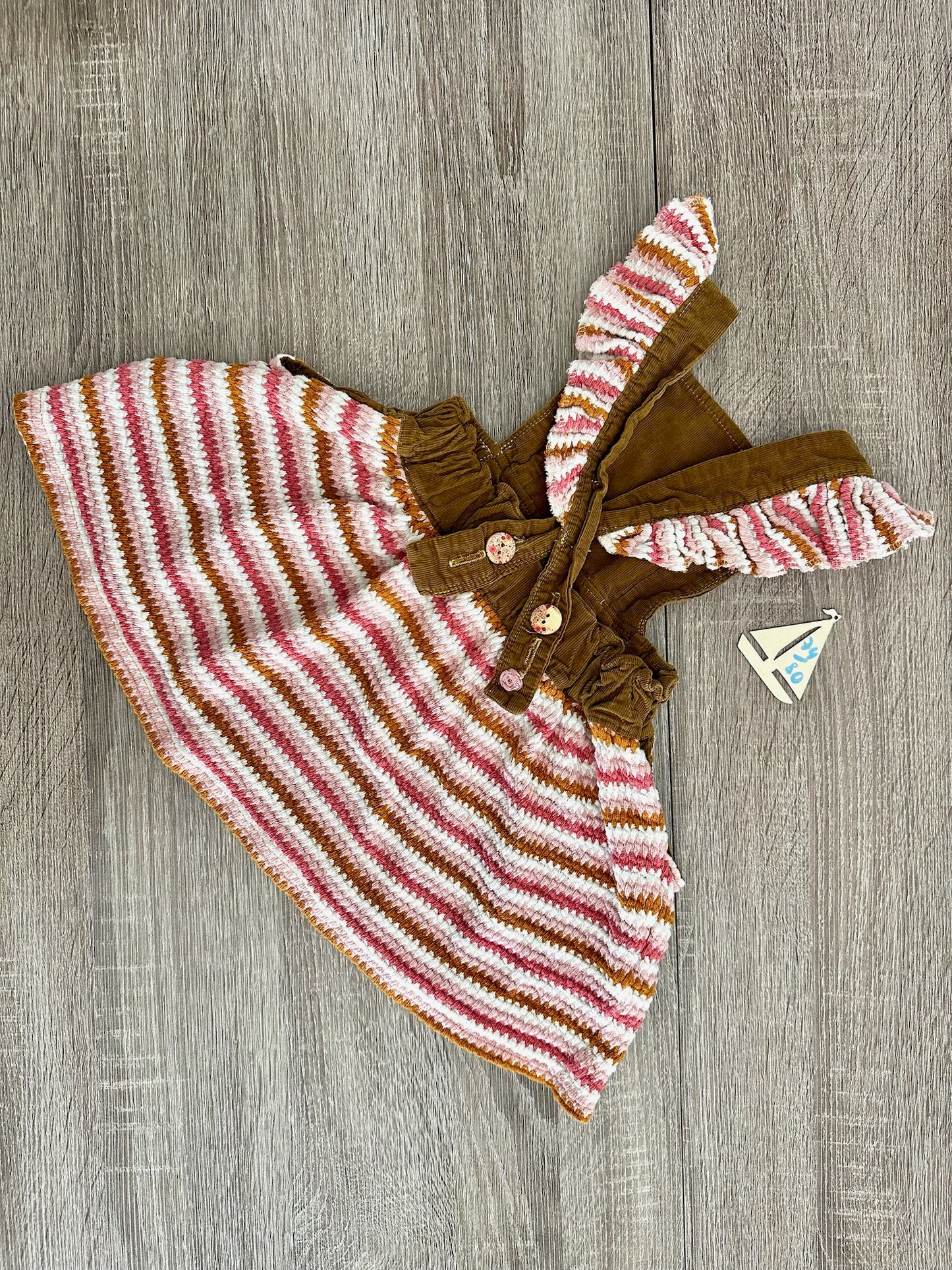 Handmade Cordkleid cognacbraun/ rosa/creme gestreift Gr.74/80