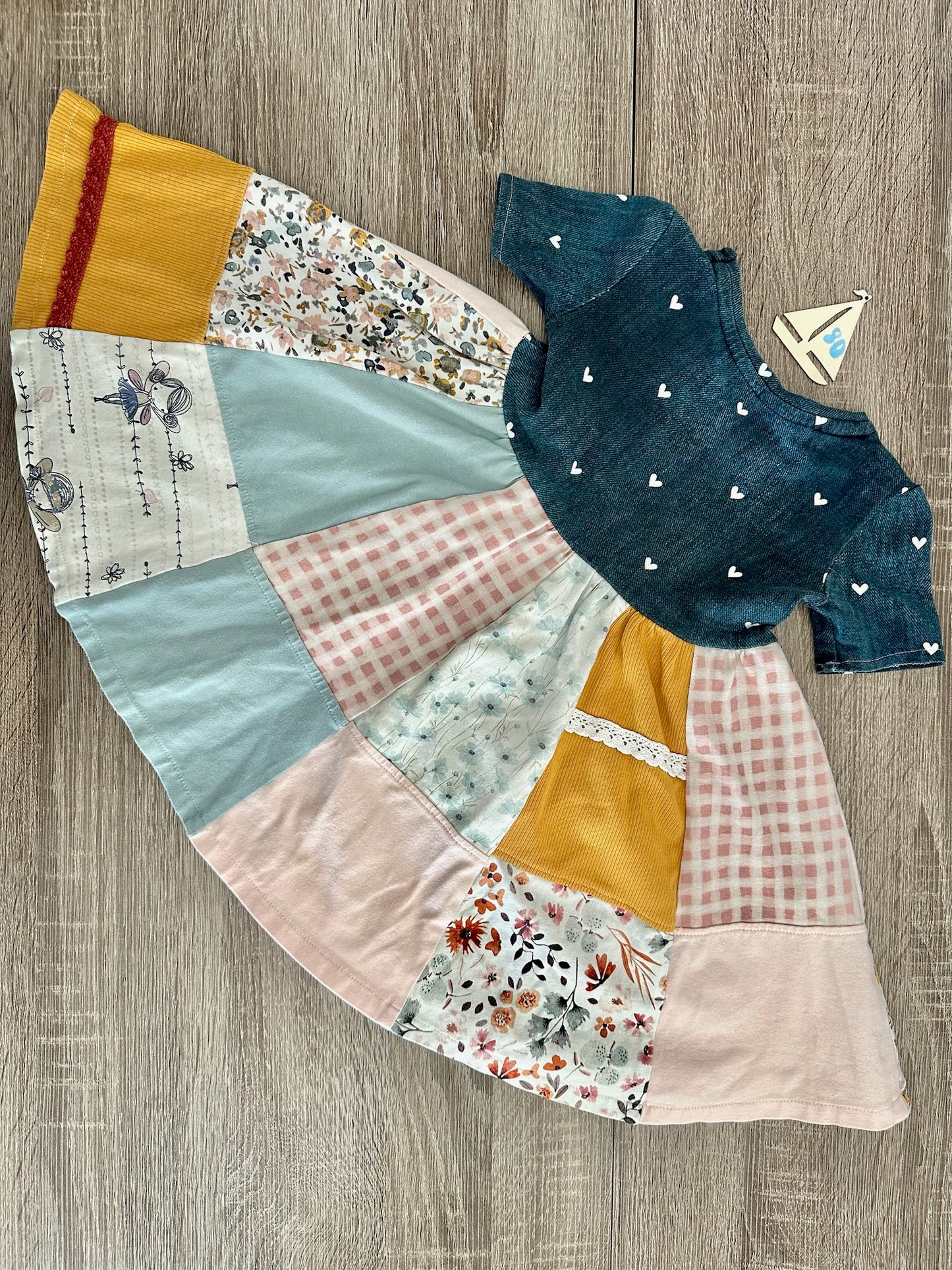 Handmade Tshirtkleid Patchwork blau/rosa gemustert Gr.80