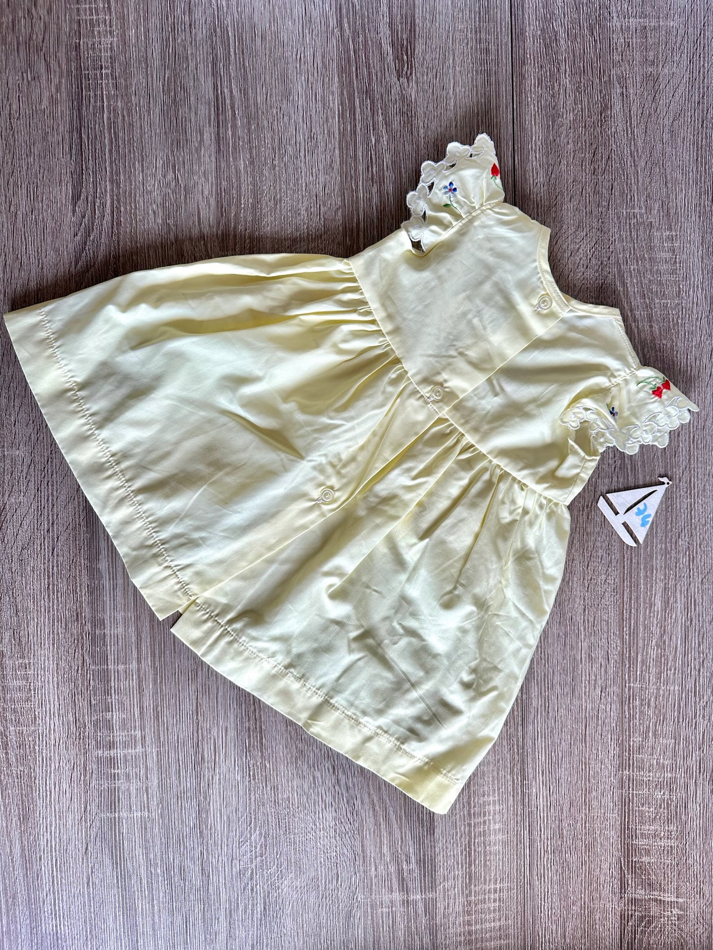 Retro Vintage Kleid kurzarm gelb mit Früchten und Rüschen Gr.74