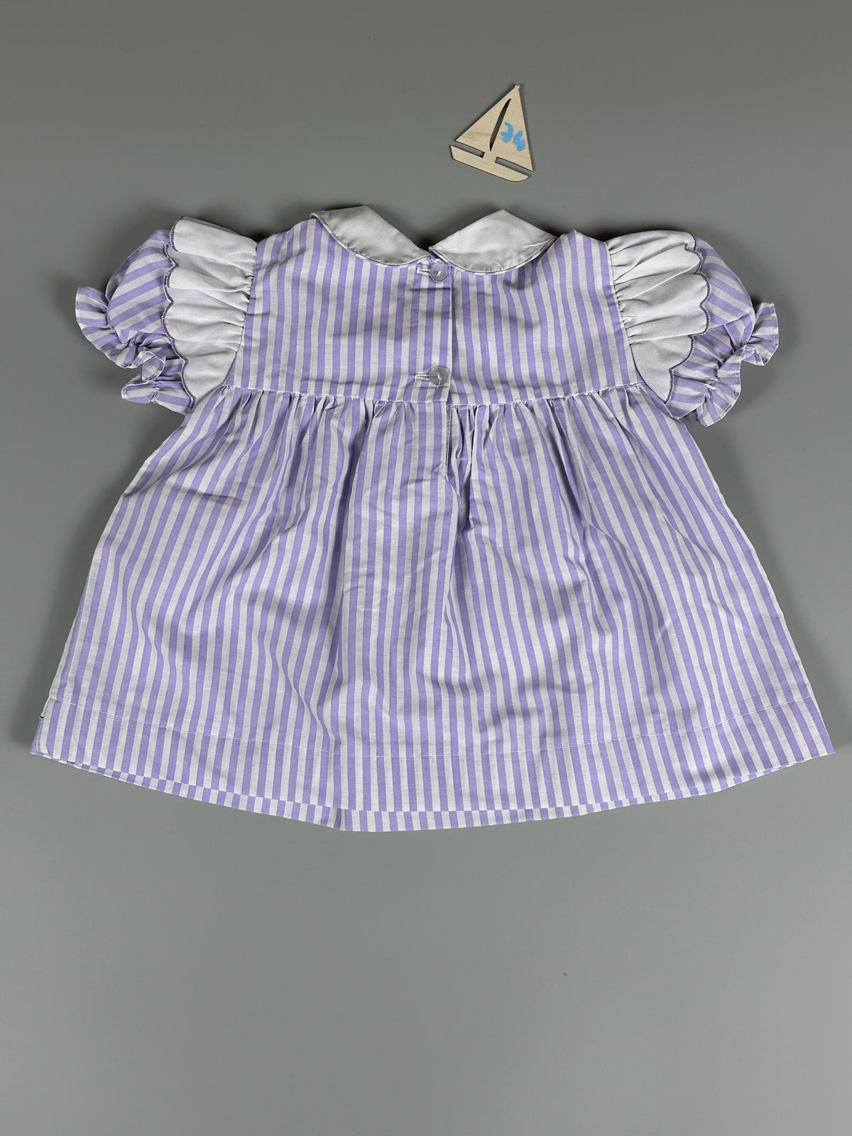 topytop Retro Vintage Kleid lila/weiß gestreift mit Vögeln Gr.74