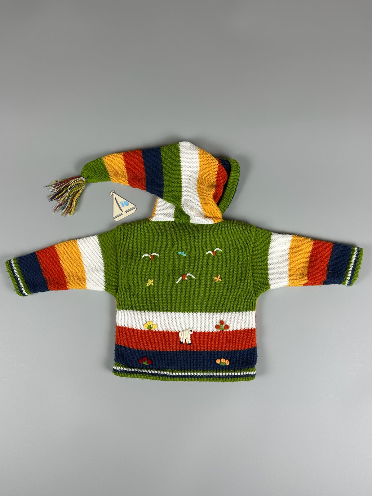 Strickjacke aus Peru grün/gelb/rot Gr.80