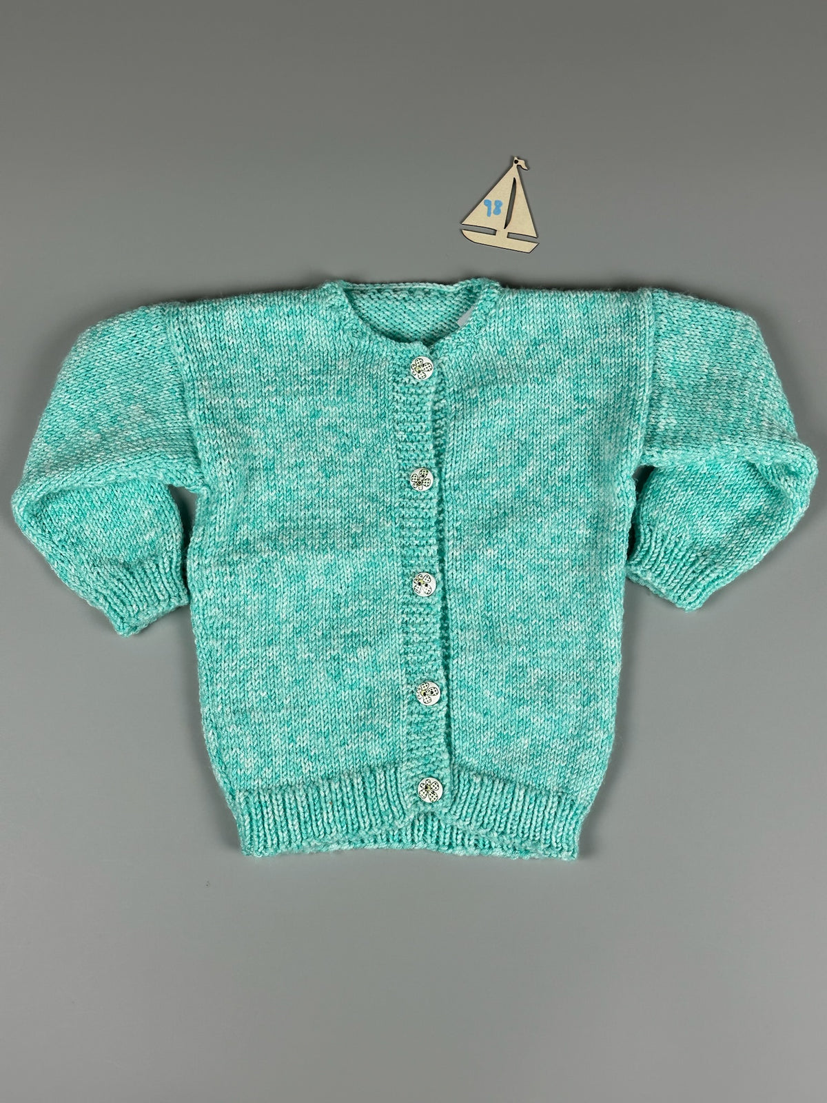 Handmade gestrickter Cardigan türkis Gr.98