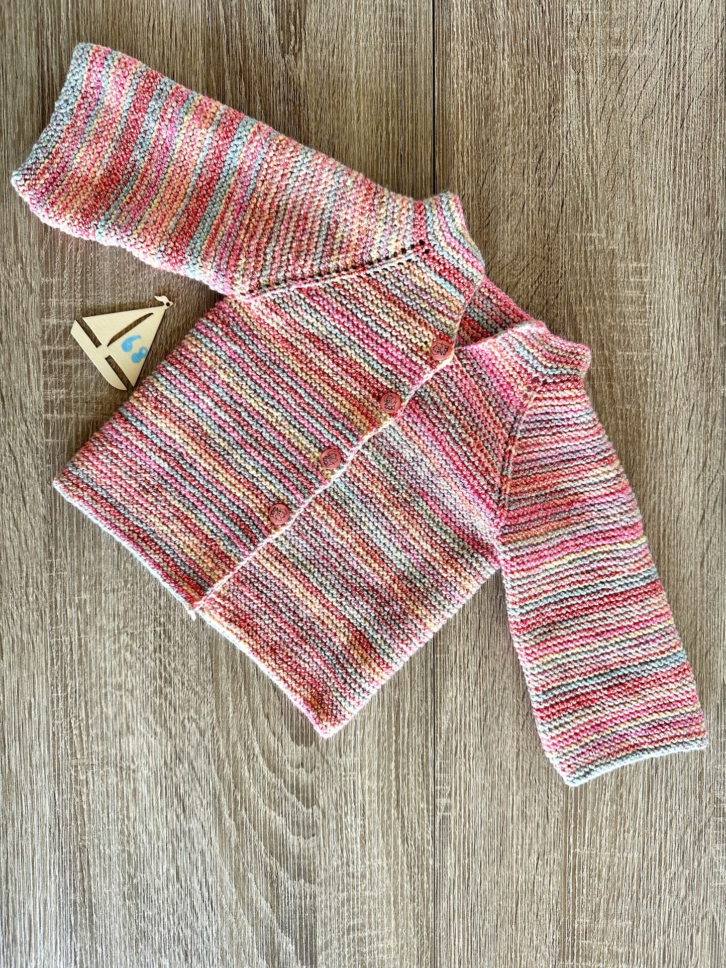 Handmade Strickjacke Wolle rosa gemustert Gr.68