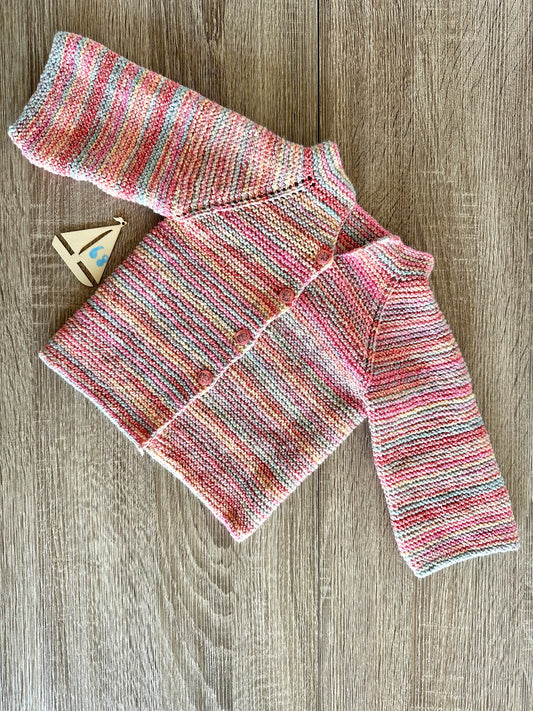 Handmade Strickjacke Wolle rosa gemustert Gr.68