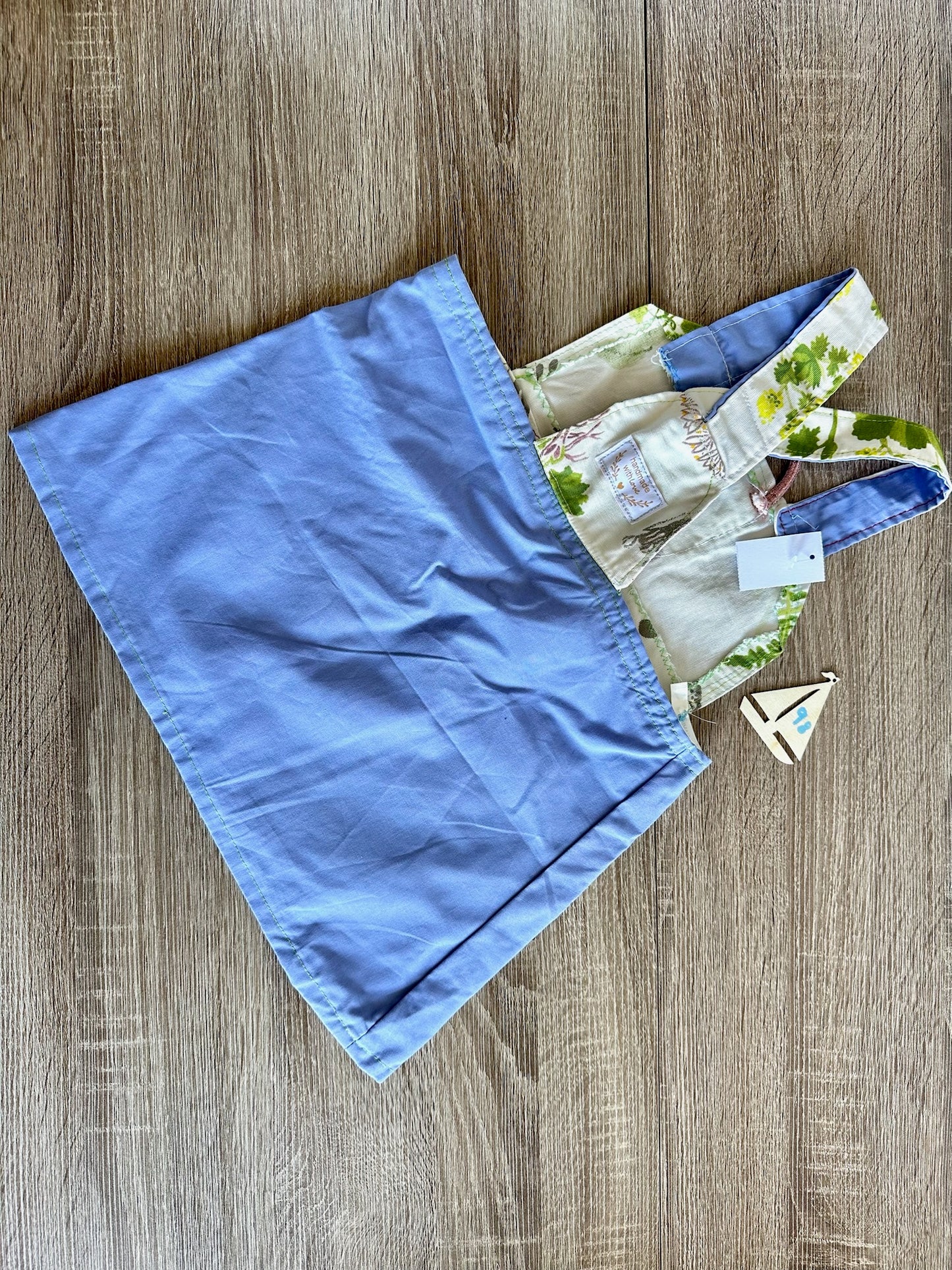 Handmade Trägerkleid blau/weiß Gr.98