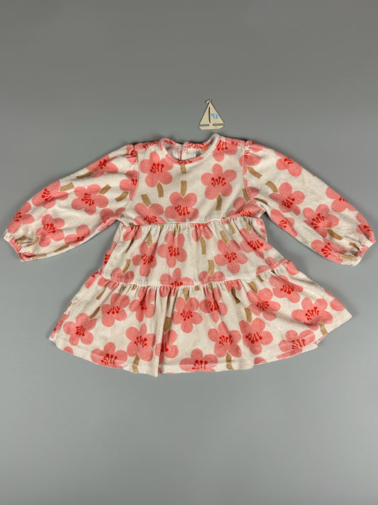 Hema Kleid Frottee creme mit pinken Blumen Gr.98