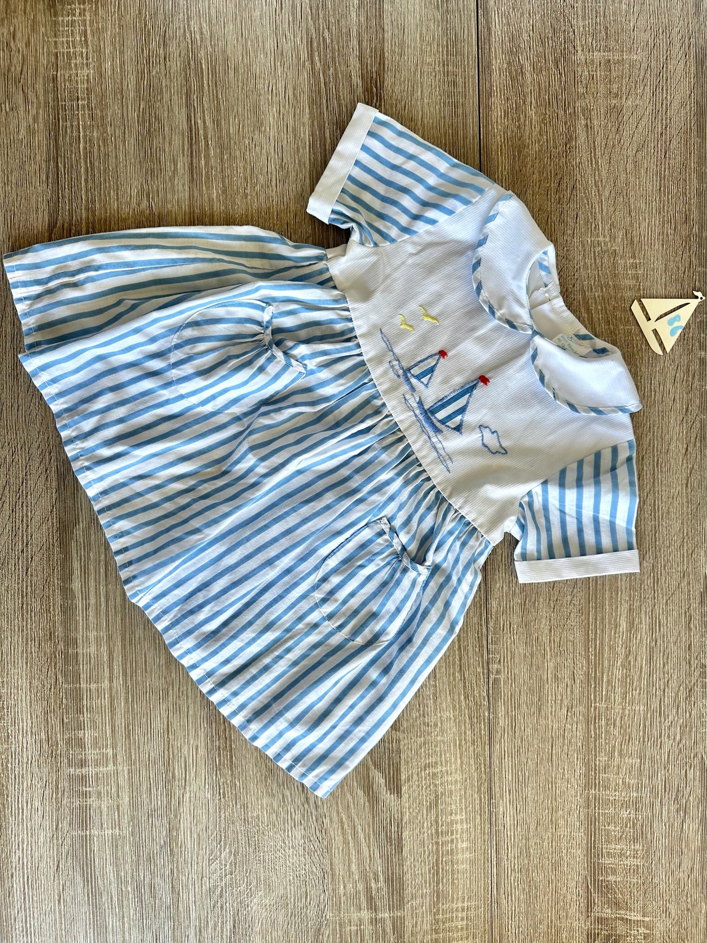 Retro Vintage Kleid maritim mit Kragen blau/weiß gestreift Gr.86