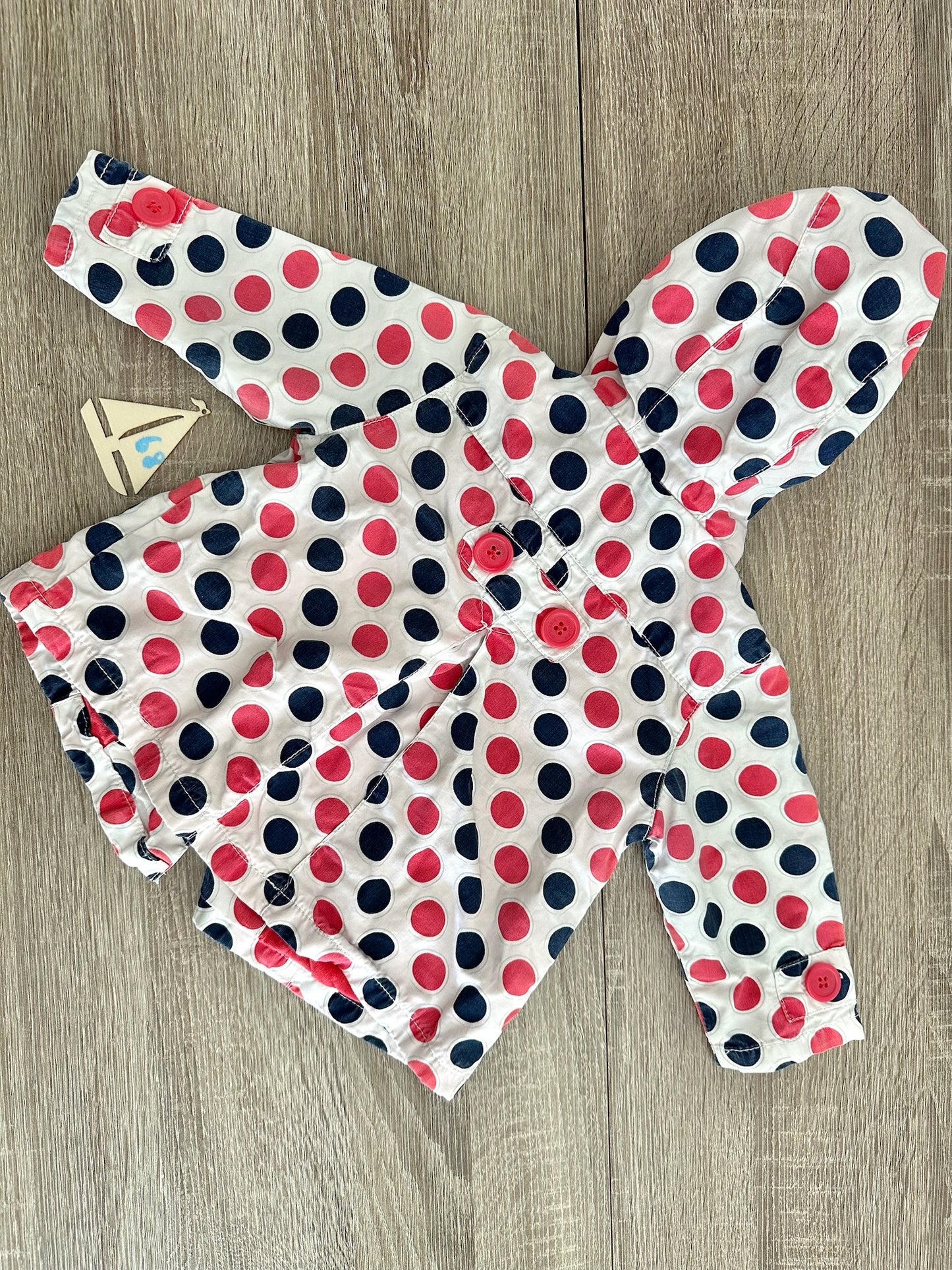 Baby Club Retro Vintage Jacke weiß mit pink/blauen Punkten Gr.68