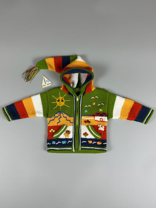 Strickjacke aus Peru grün/gelb/rot Gr.80