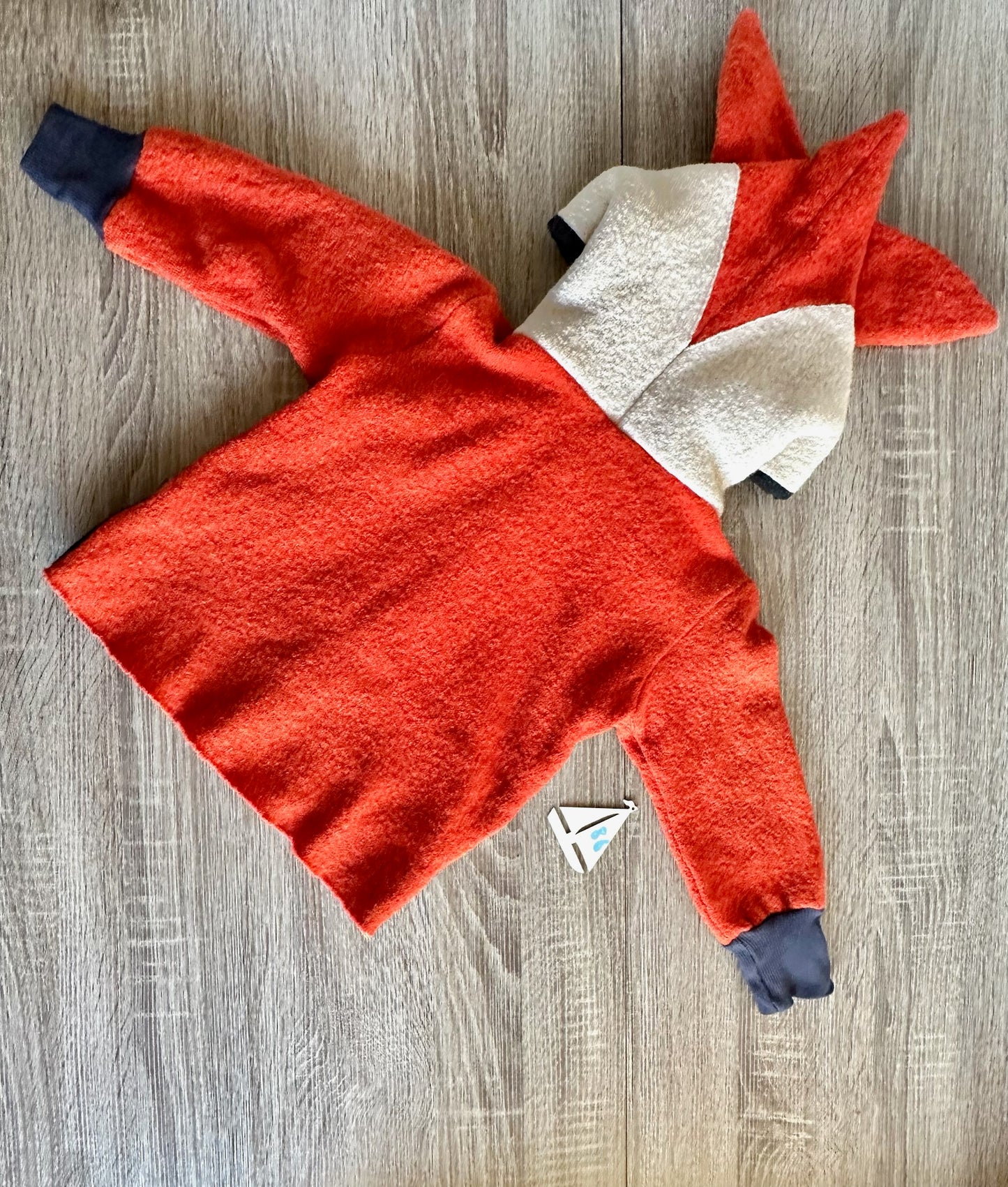 Little Z handmade Wollwalkjacke orange grau mit Fuchsmotiv Gr.86