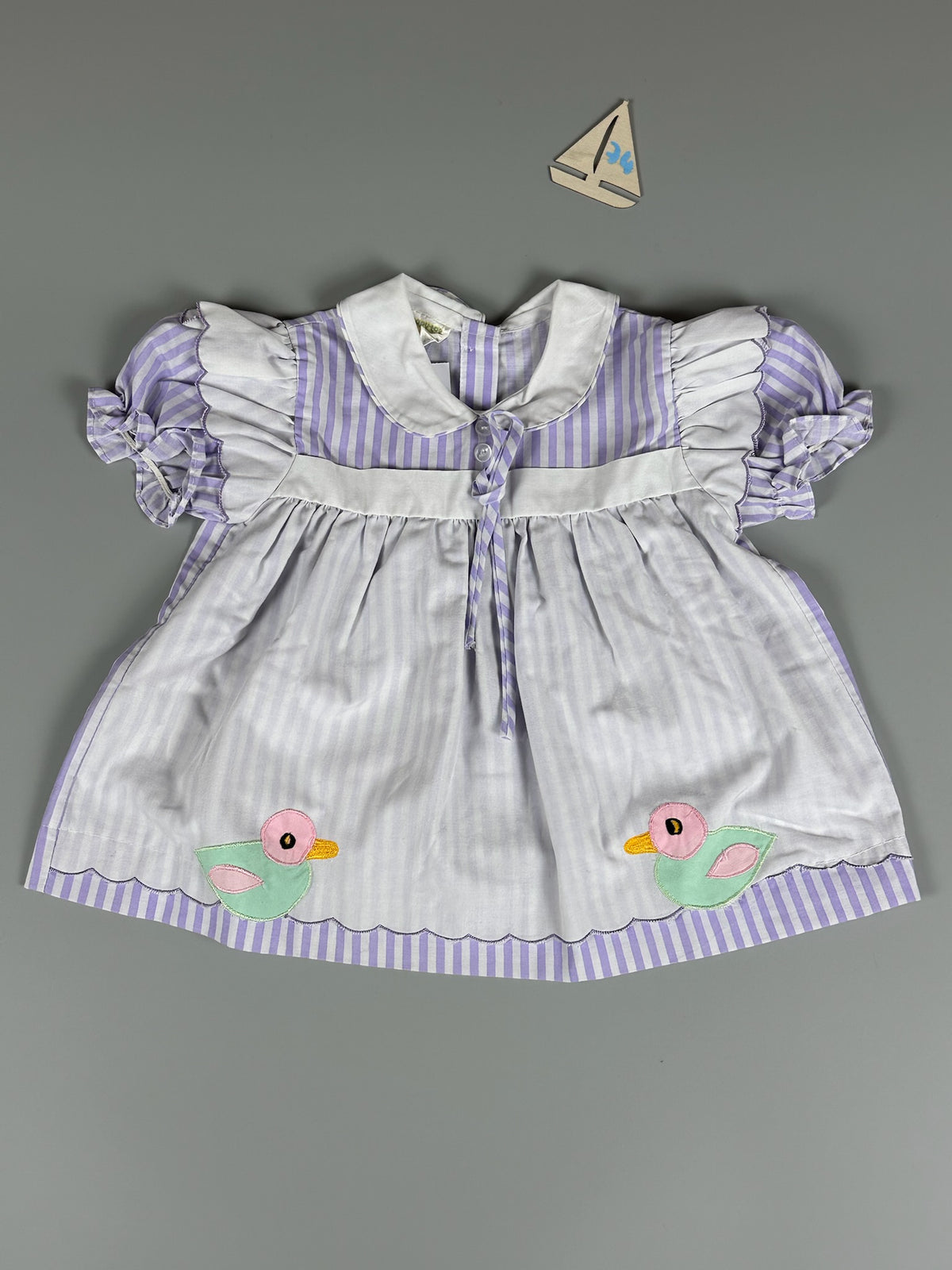 topytop Retro Vintage Kleid lila/weiß gestreift mit Vögeln Gr.74