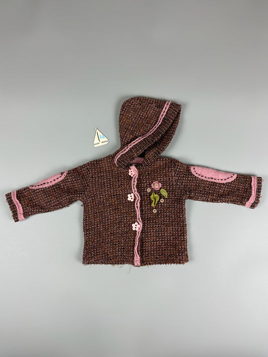 Gestrickte Jacke lila/rosa mit Blumen Gr.86