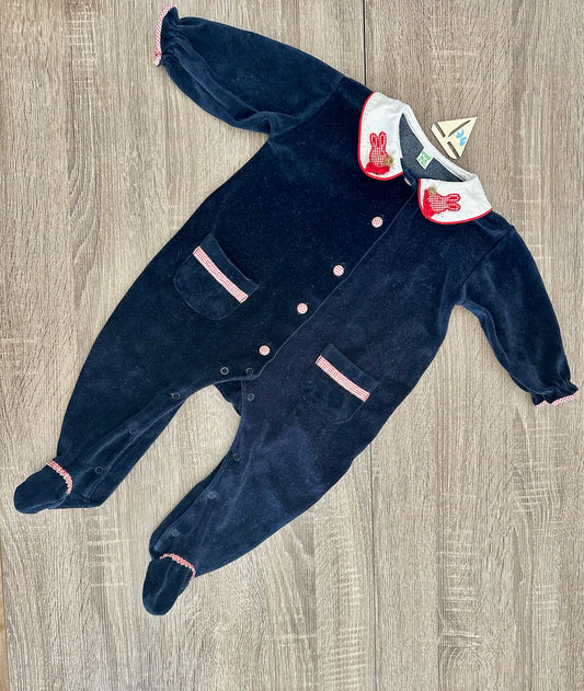 Prenatal retro vintage Strampler Samt dunkelblau mit weißen Kragen Gr.74