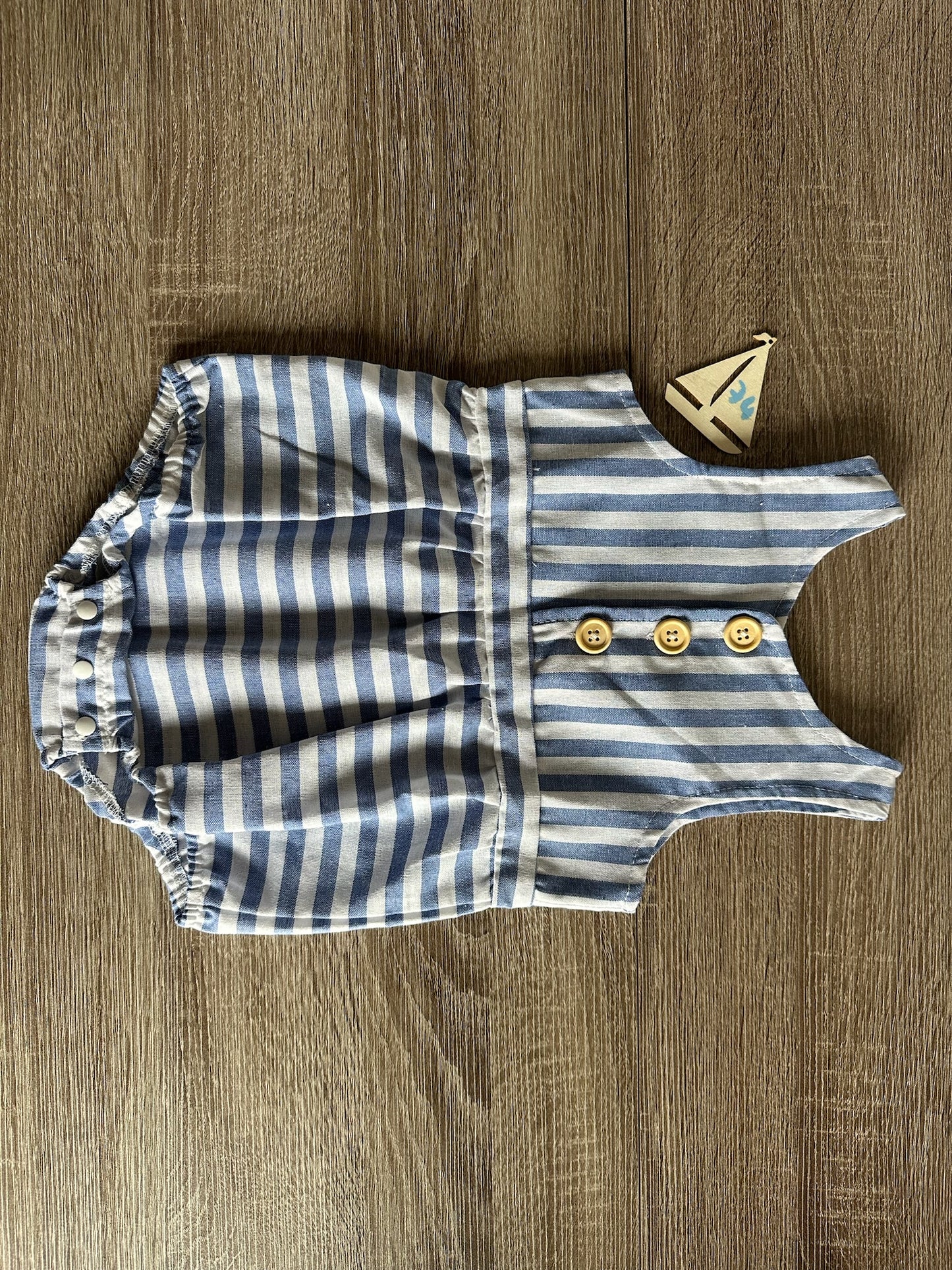 kurzer Overall Leinen creme/blau gestreift Gr.74
