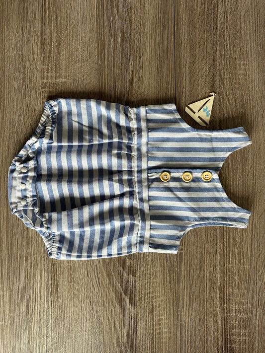 kurzer Overall Leinen creme/blau gestreift Gr.74