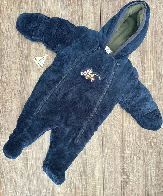 Sternentaler Winteranzug Fleece dunkelblau mit Auto Gr.62/68