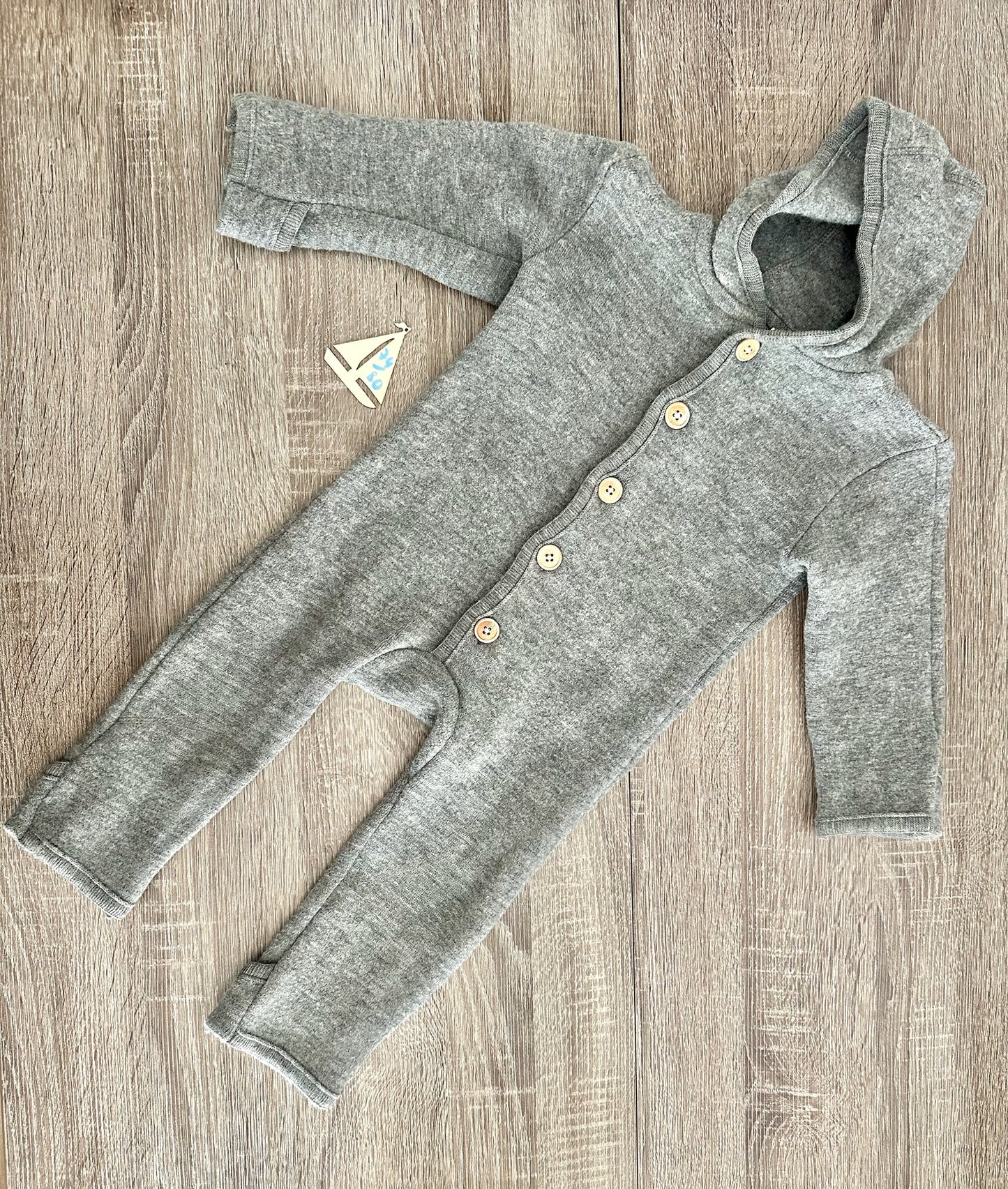 Hessnatur Wollwalk Schurwolle Anzug Overall grau Gr.74/80