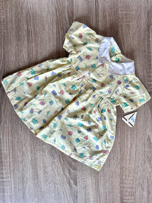 Retro Vintage Kleid kurzarm mit Kragen hellgelb gemustert Gr.74