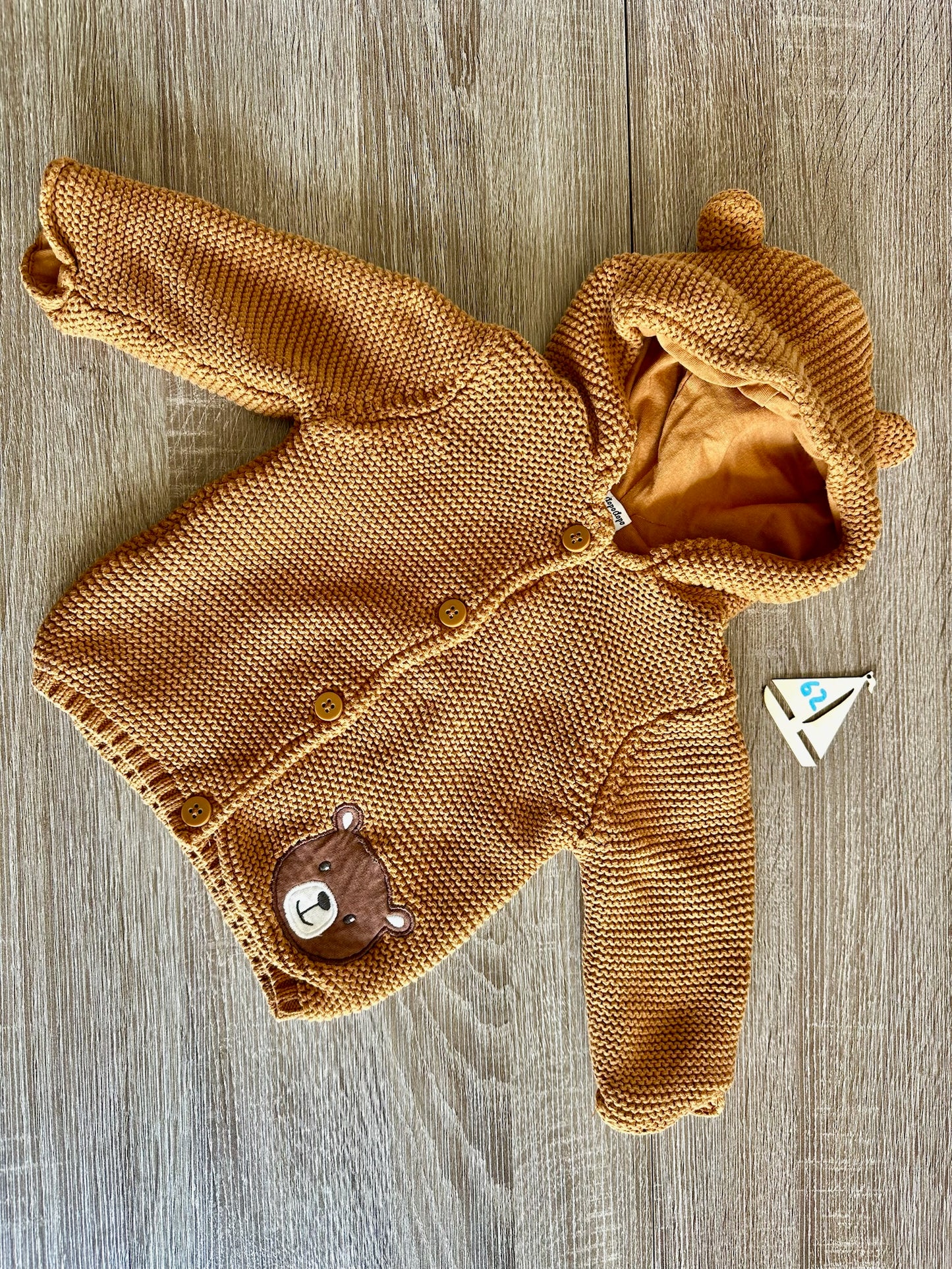 Dopodopo mini gefütterte Strickjacke cognacbraun mit Bärenohren Gr.62