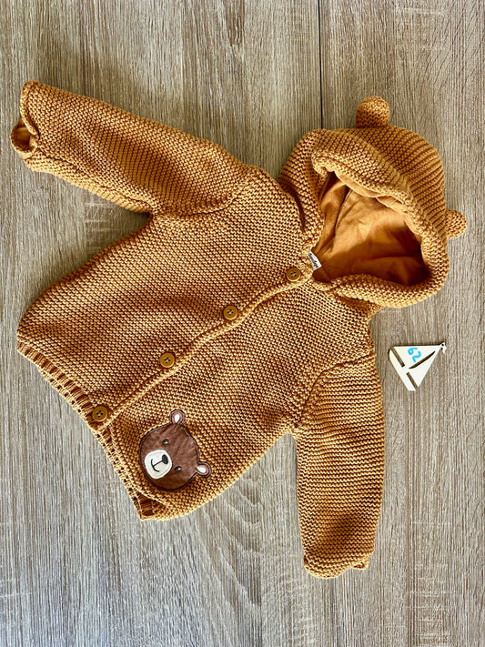 Dopodopo mini gefütterte Strickjacke cognacbraun mit Bärenohren Gr.62