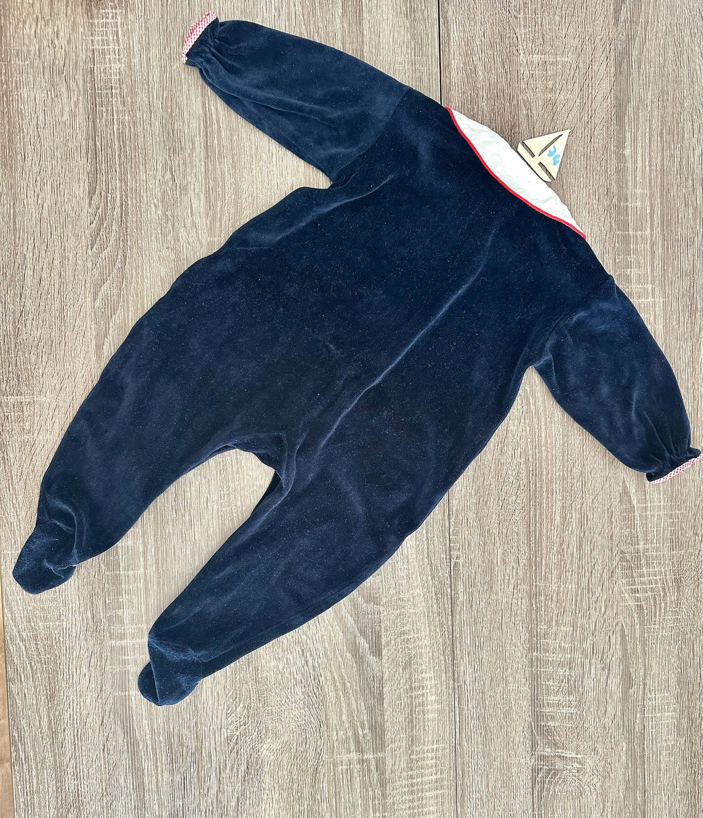 Prenatal retro vintage Strampler Samt dunkelblau mit weißen Kragen Gr.74