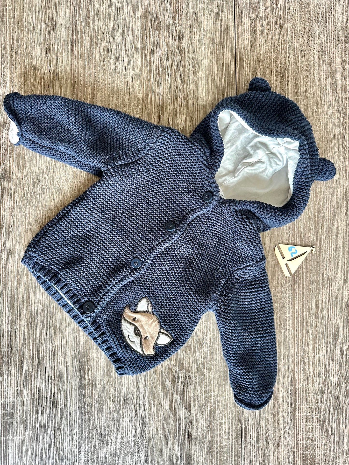 Dopodopo mini gefütterte Strickjacke dunkelblau mit Bärenohren Gr.62
