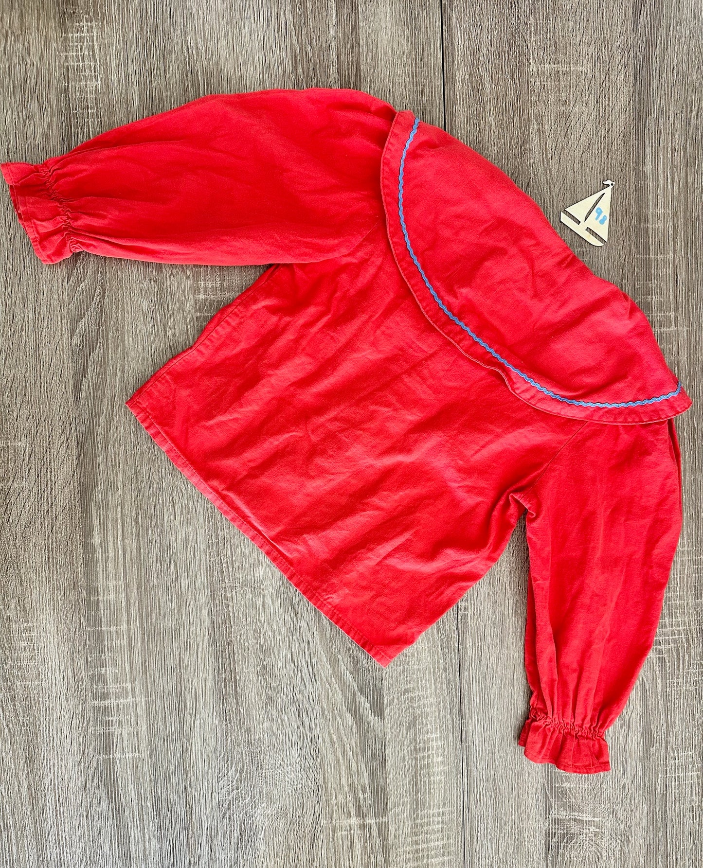 Pittipat Retro Vintage Bluse mit Kragen rot mit bunten Knöpfen Gr.98