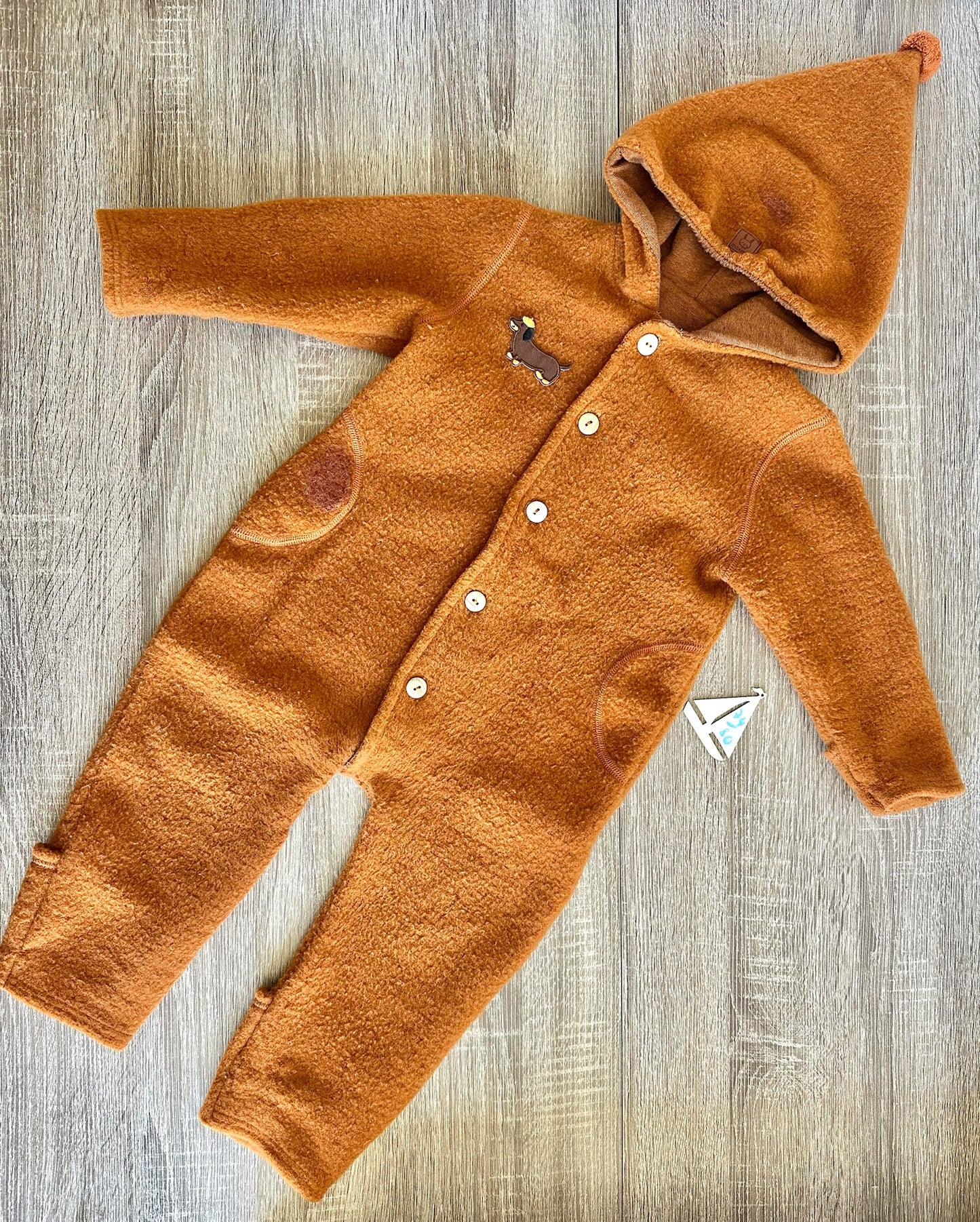 Maximo Wollfleece Wollwalkanzug Overall rostbraun mit Dackel  Gr. 74/80