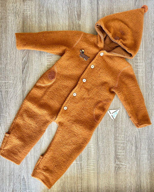 Maximo Wollfleece Wollwalkanzug Overall rostbraun mit Dackel  Gr. 74/80