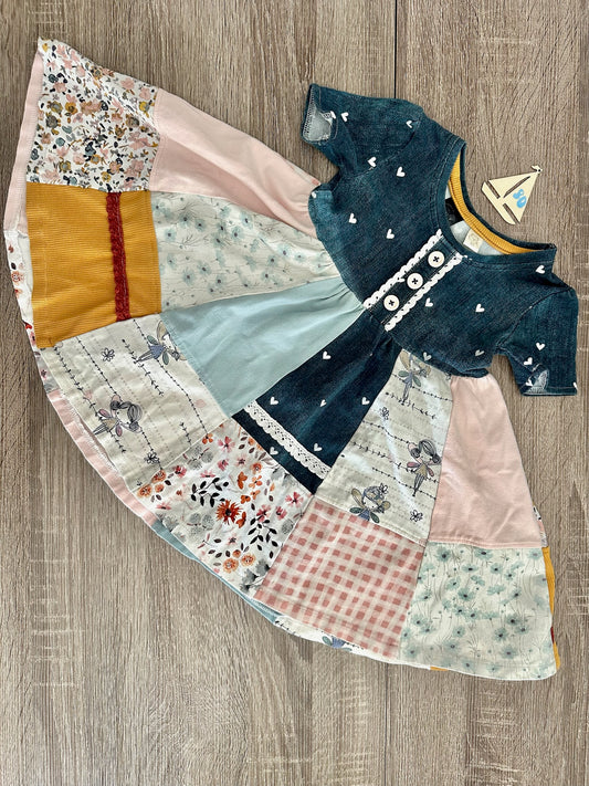 Handmade Tshirtkleid Patchwork blau/rosa gemustert Gr.80