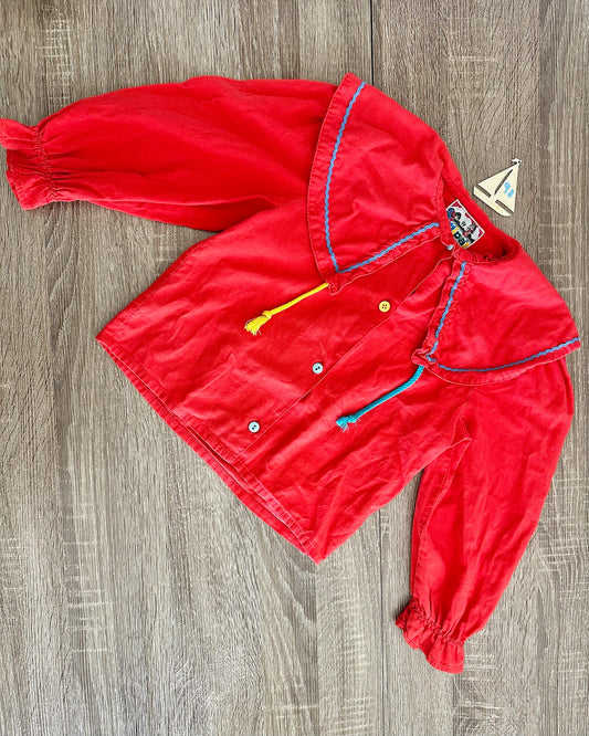 Pittipat Retro Vintage Bluse mit Kragen rot mit bunten Knöpfen Gr.98