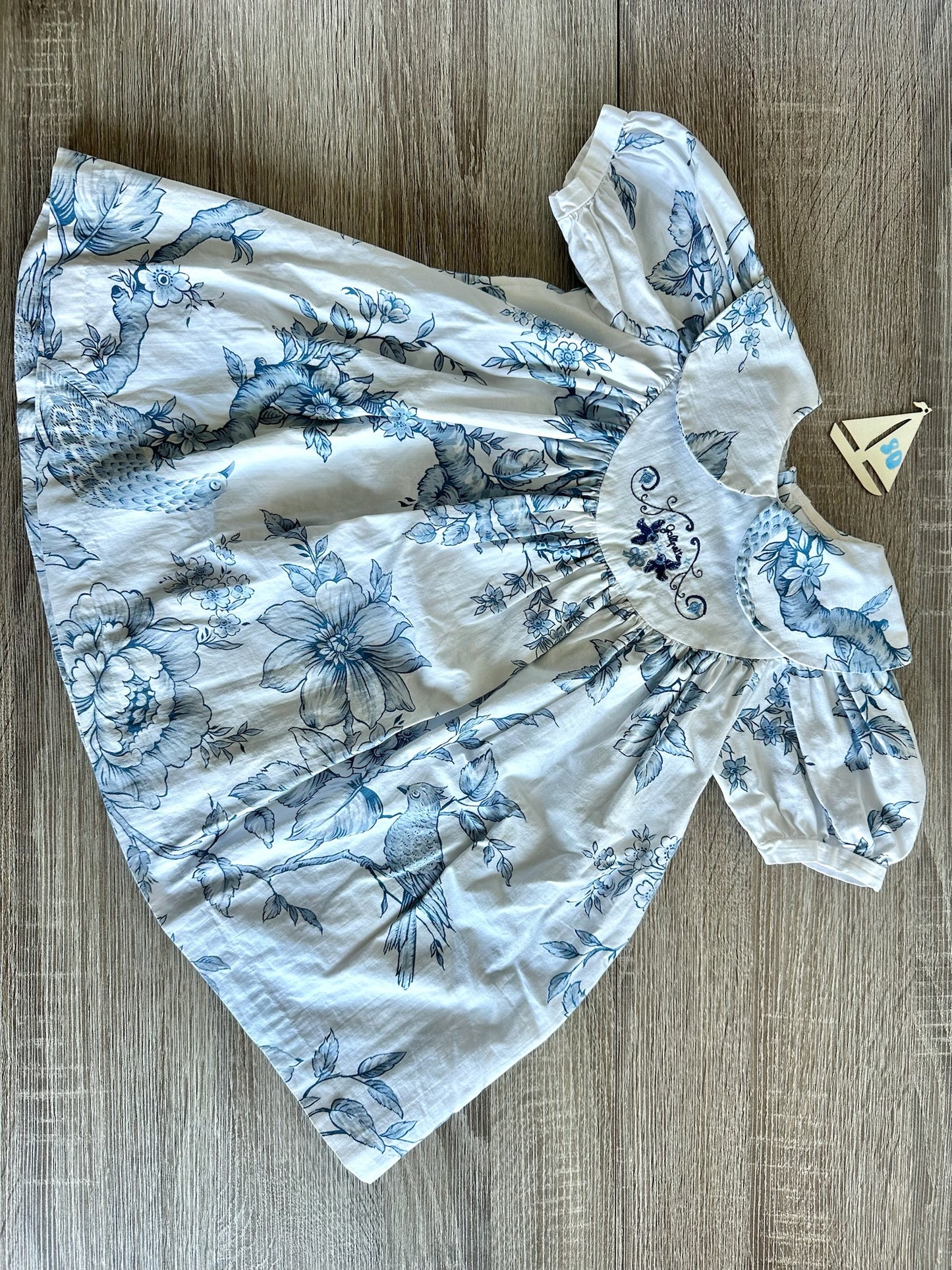 Retro Vintage Kleid blau weiß mit Blumen Gr.80