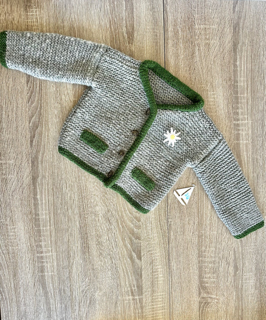 Handmade Strickjacke Trachtenjacke grau grün Gr.80