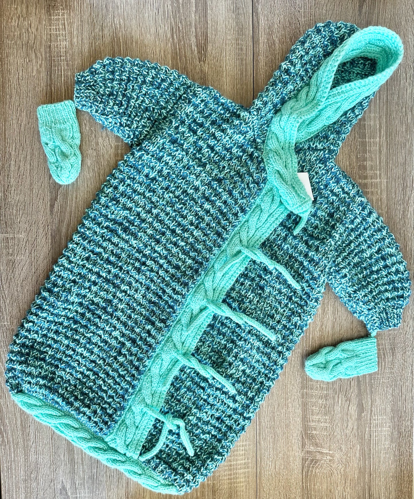 Handmade Babynestchen Schlafsack Wolle türkis petrol