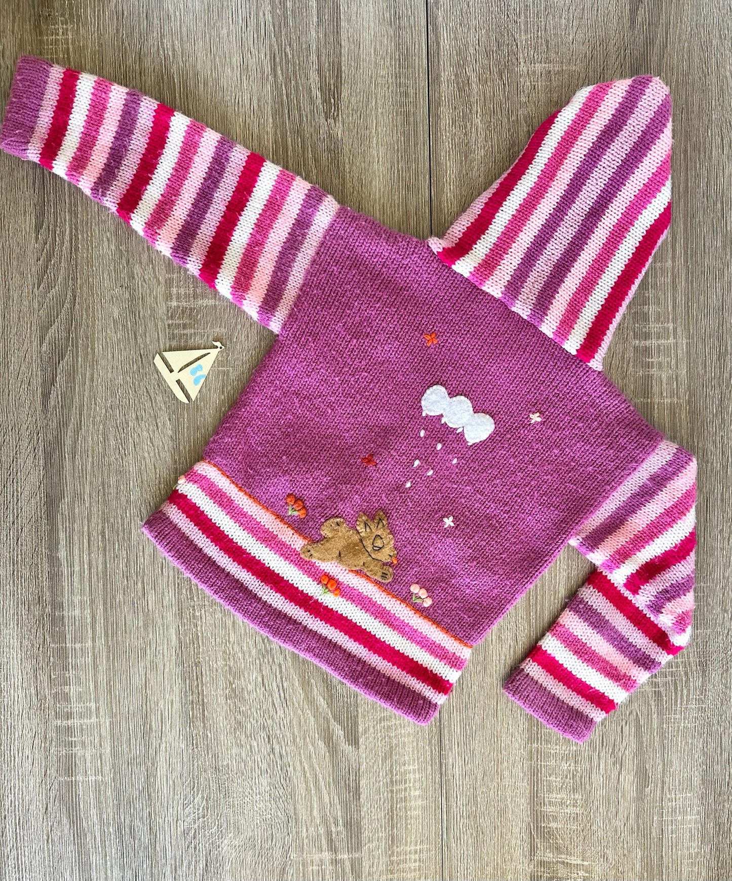 Handmade Strickjacke mit Stickerei aus Peru rosa/lila Gr.86