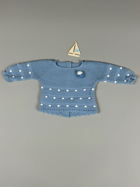 Retro Vintage Pullover hellblau mit weißen Punkten Gr.50/56