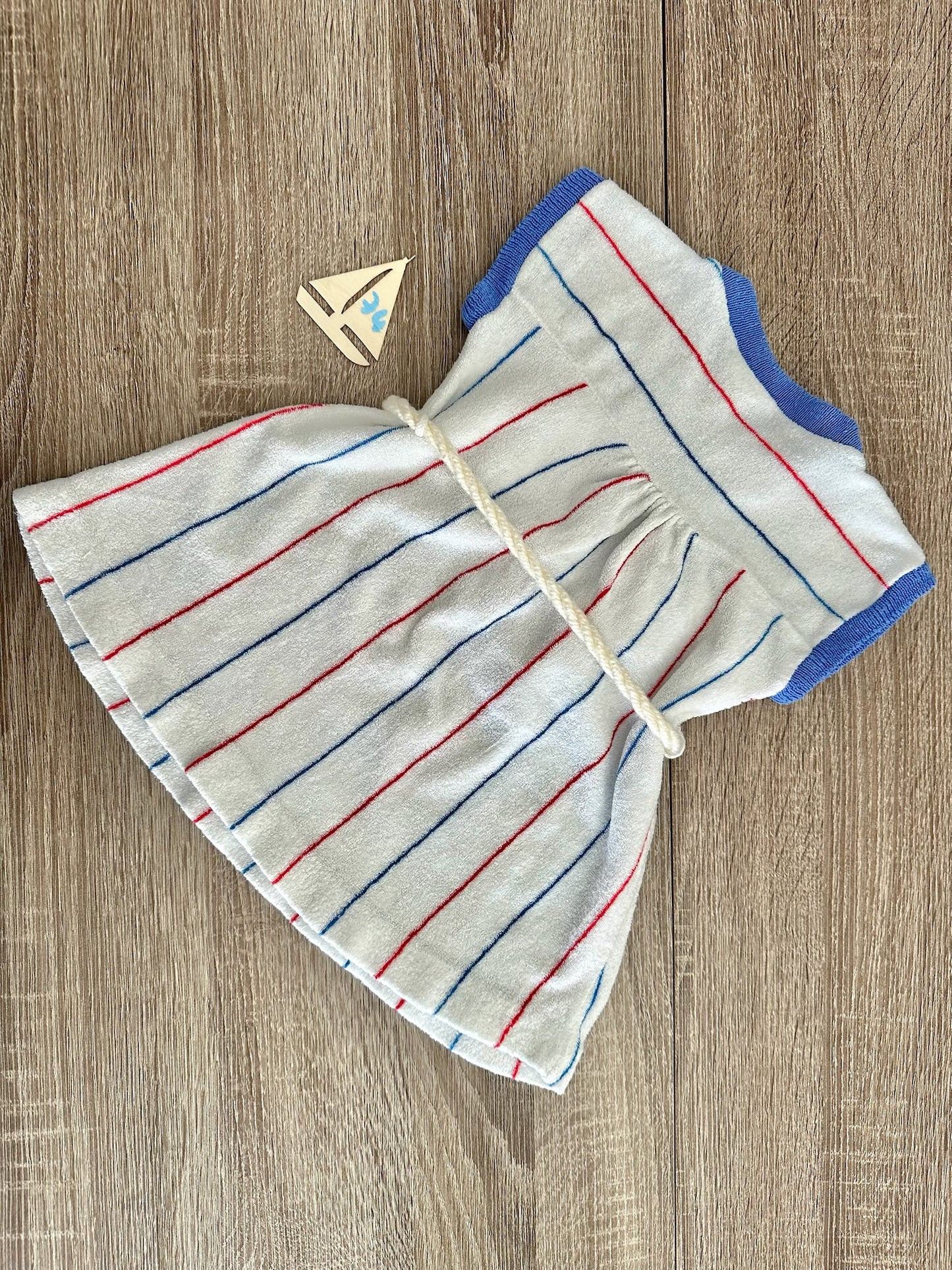Retro Vintage Kleid aus Frottee weiß/blau/rot gestreift Gr.74