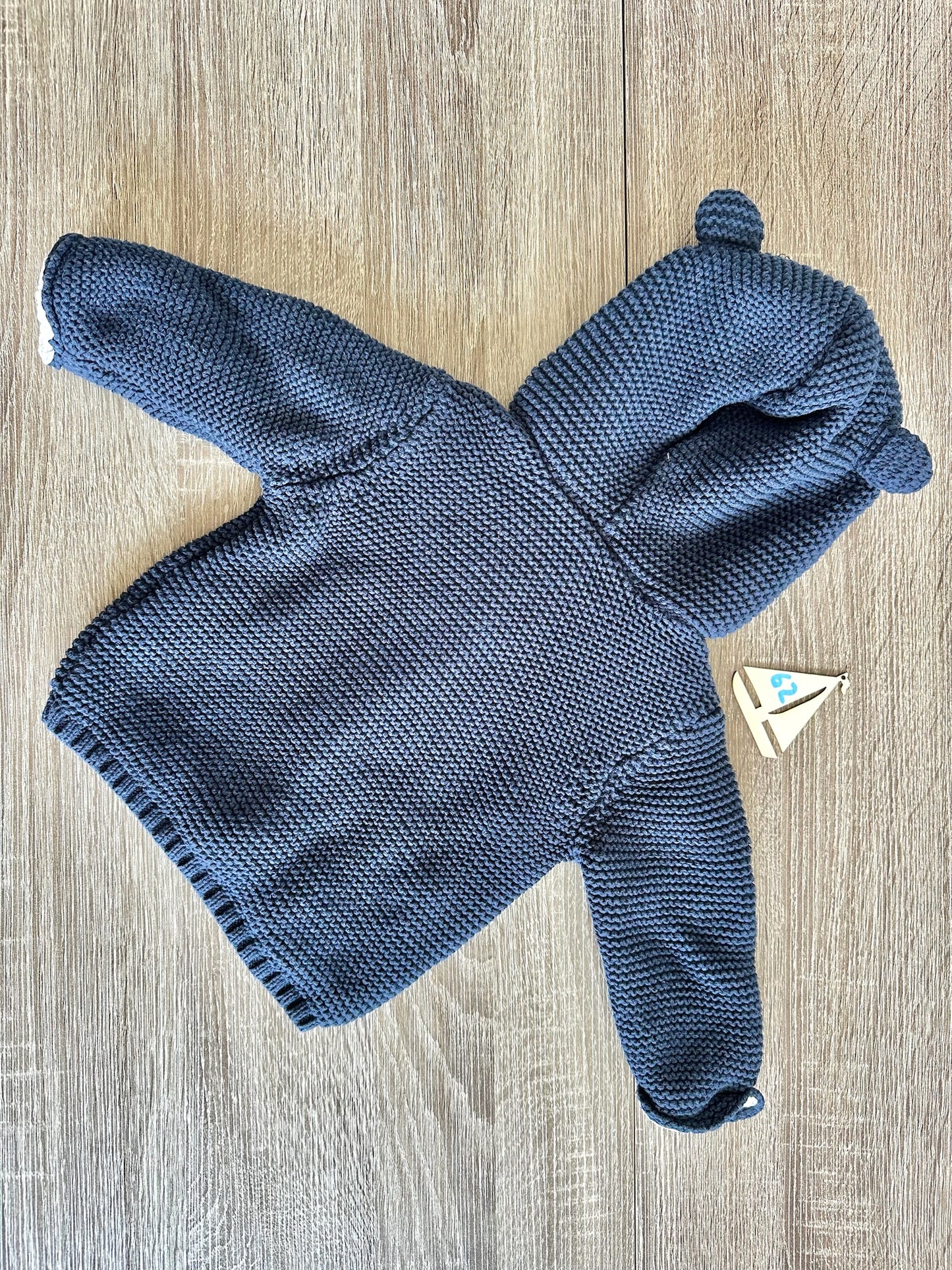 Dopodopo mini gefütterte Strickjacke dunkelblau mit Bärenohren Gr.62