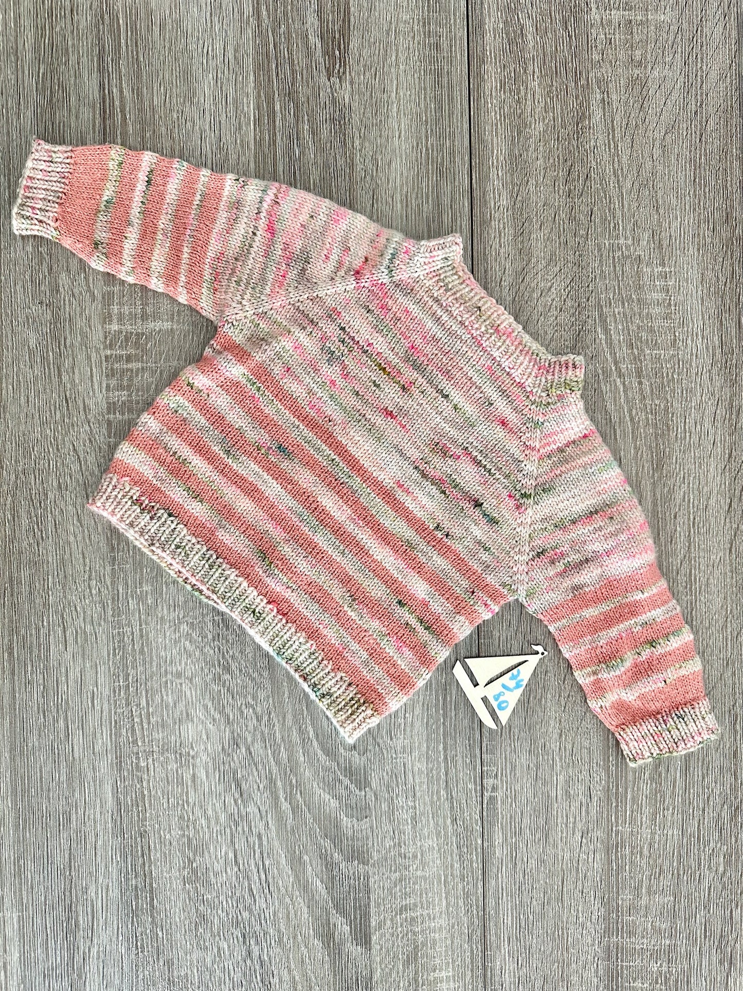 Handmade Strickjacke Wolle rosa/grün/creme gestreift Gr.74/80