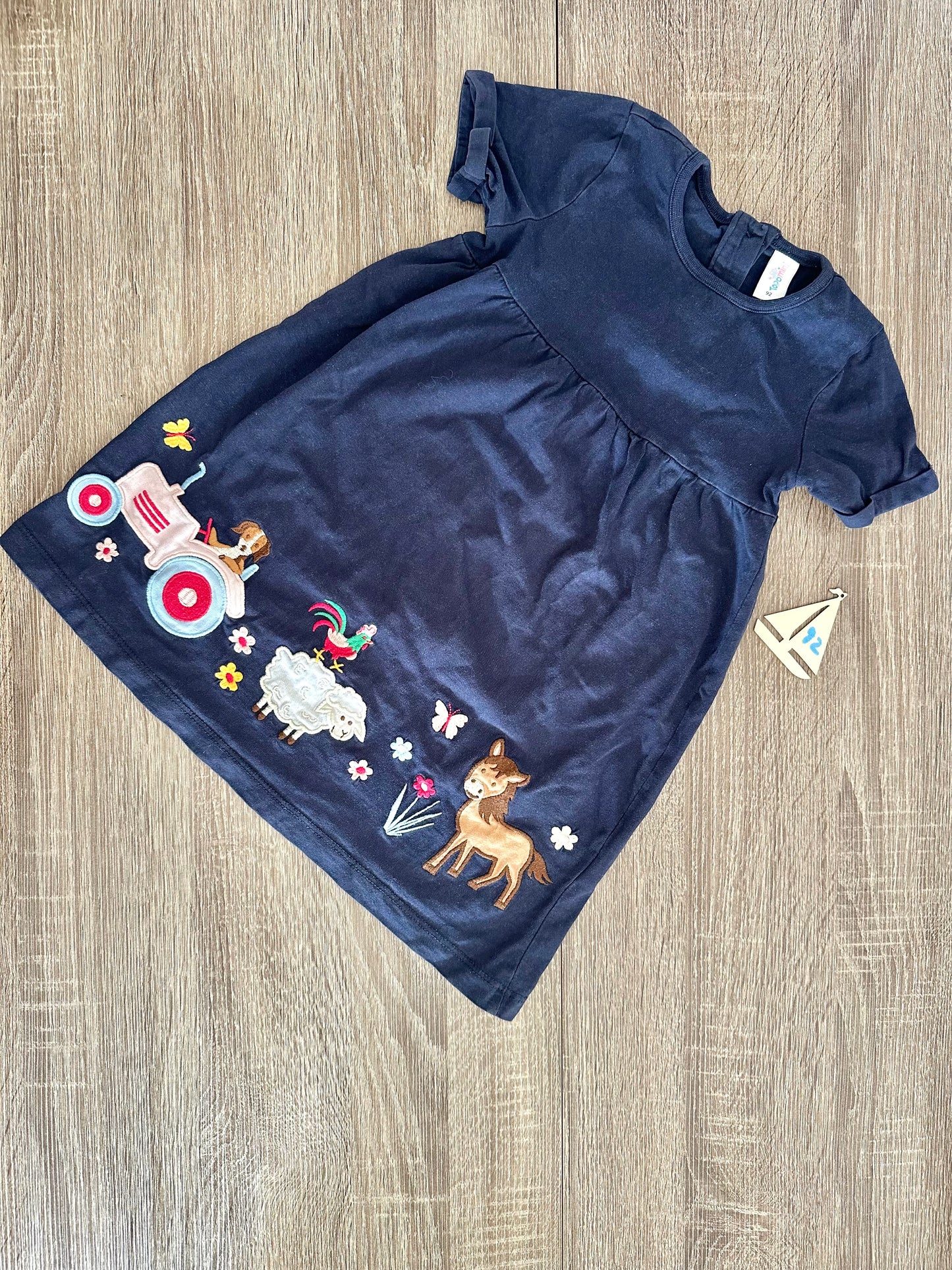 Topomini Tshirtkleid dunkelblau mit Bauernhofmotiven Gr.92