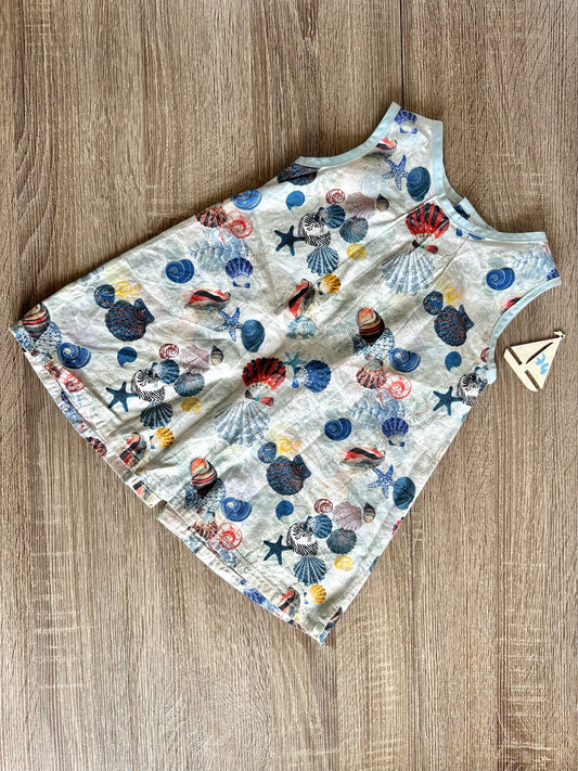 Handmade Kleid ärmellos creme mit Muscheln Gr.74