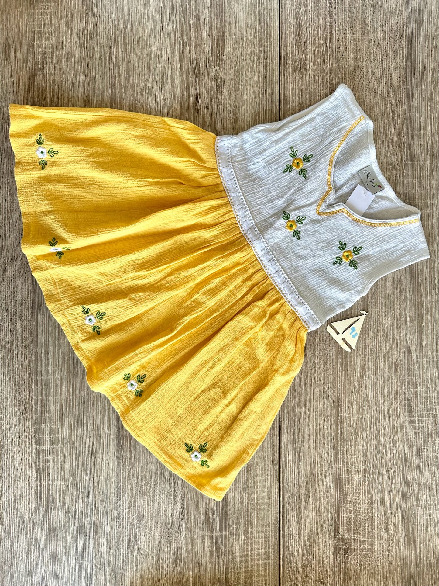 Retro Vintage Musselinkleid gelb/weiß Gr.98