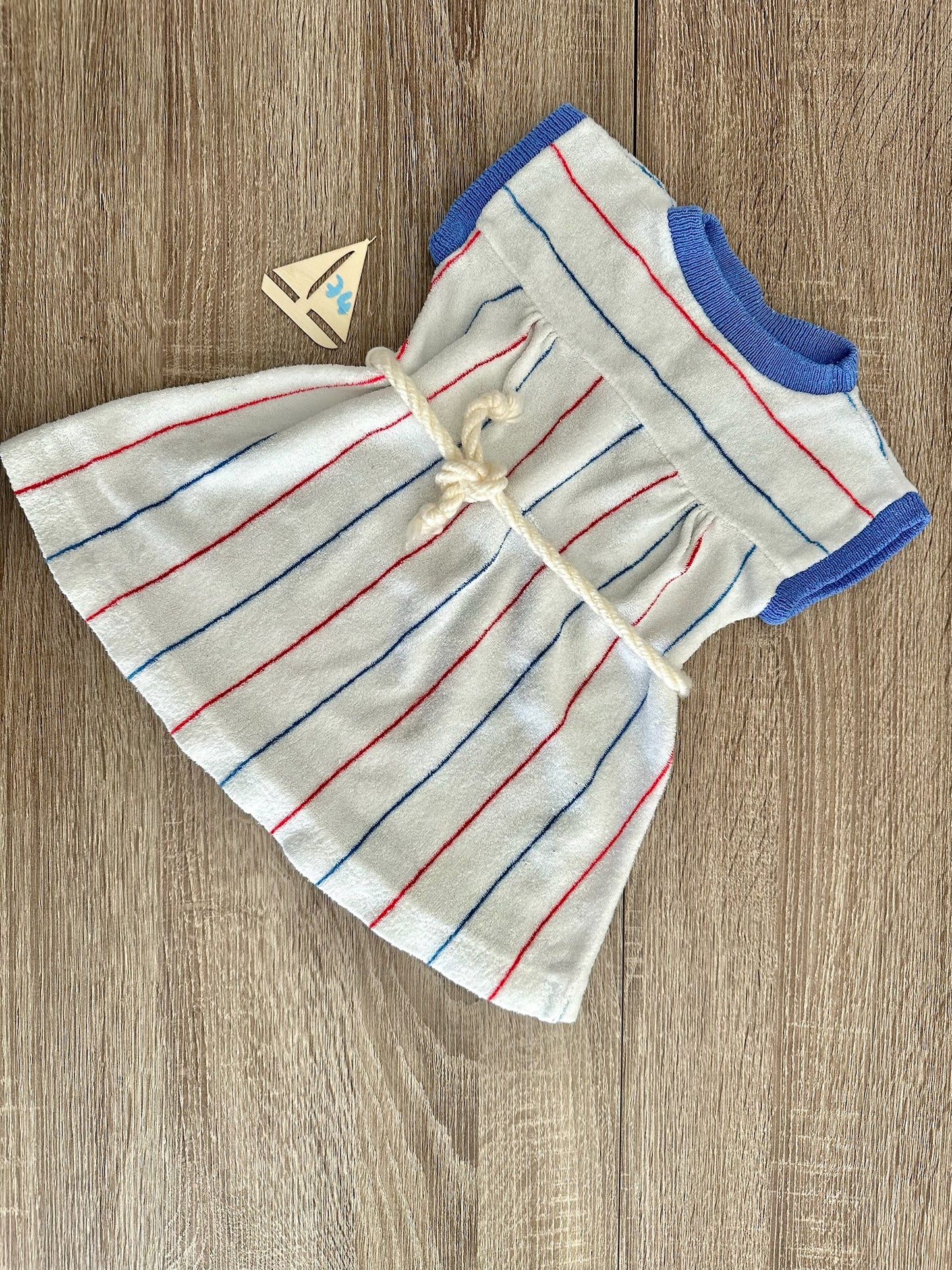 Retro Vintage Kleid aus Frottee weiß/blau/rot gestreift Gr.74