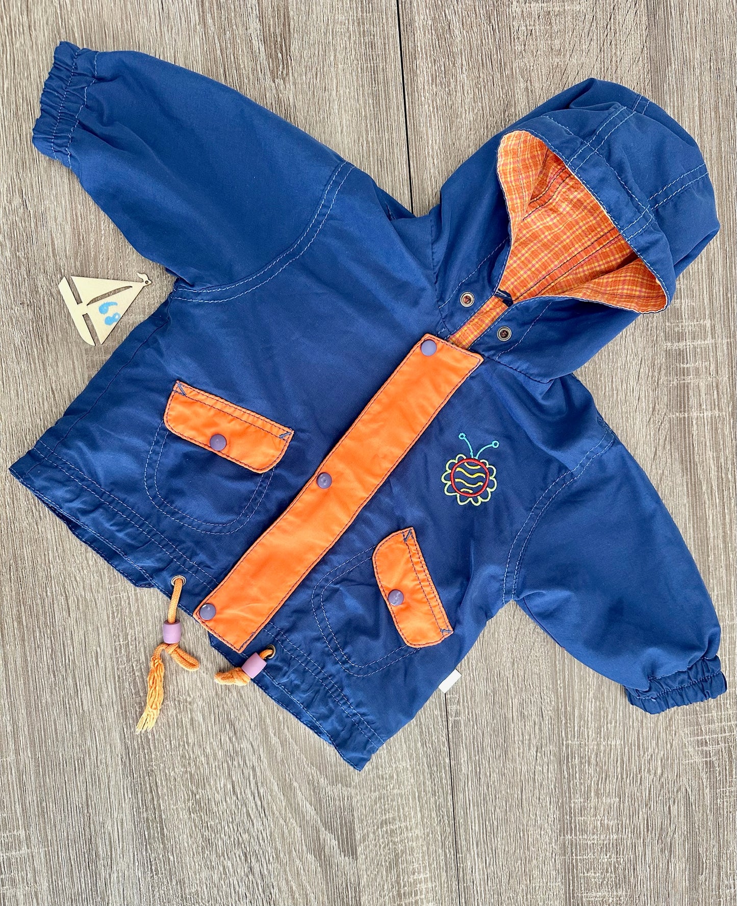 Lemmi Fashion Retro Vintage Jacke dunkelblau/orange mit Stickerei Gr.68