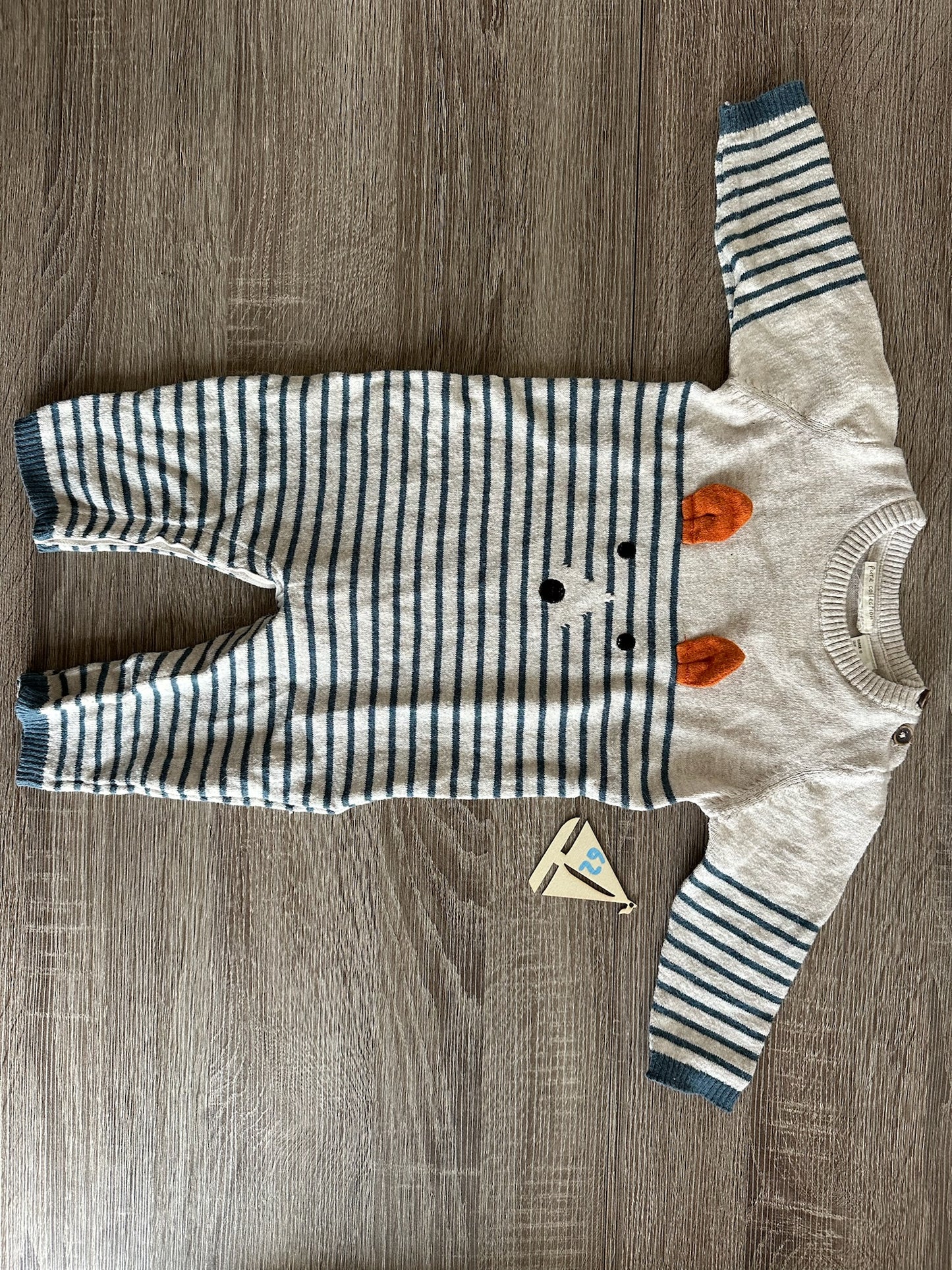 Wolloverall Strampler blau weiß gestreift mit Fuchs Gr. 62