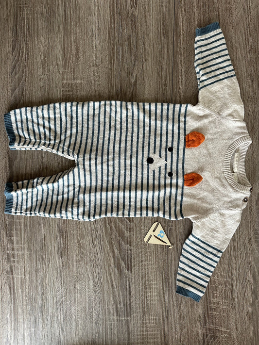 Wolloverall Strampler blau weiß gestreift mit Fuchs Gr. 62