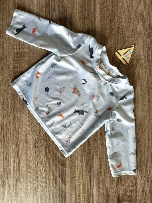 H&M UV-Shirt langarm hellblau Unterwasserwelt Gr. 62/68