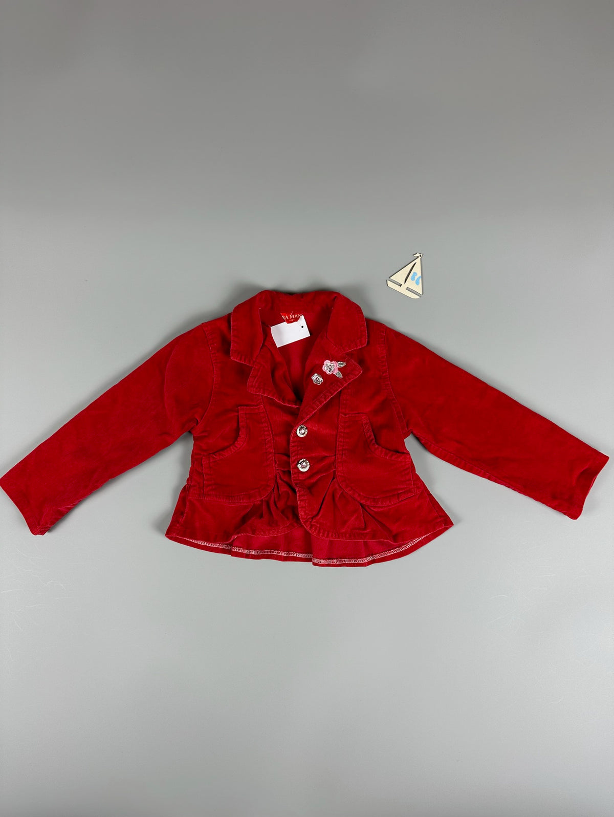 Re Man Blazer Cordjacke rot mit Blumen Gr.86