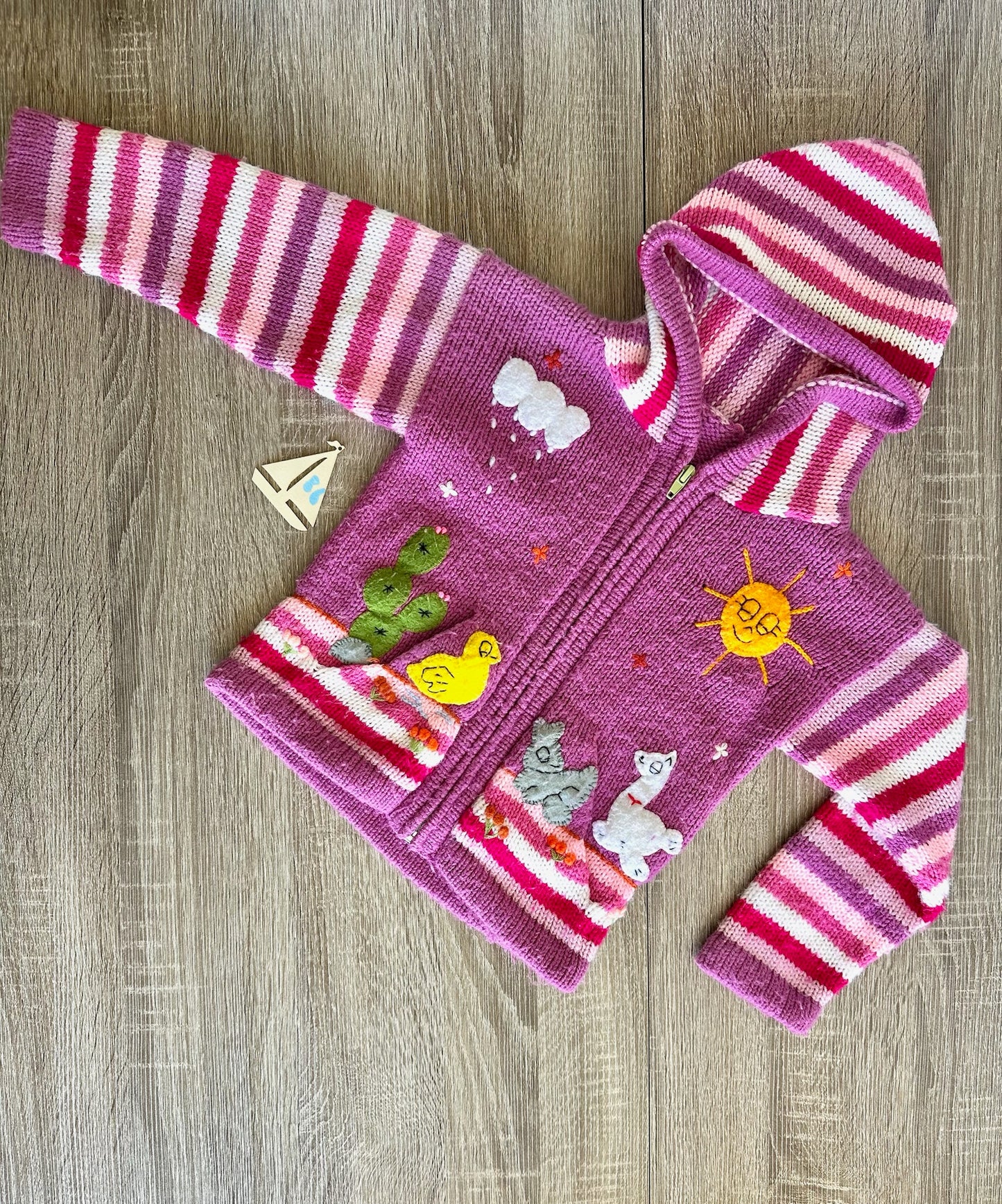 Handmade Strickjacke mit Stickerei aus Peru rosa/lila Gr.86